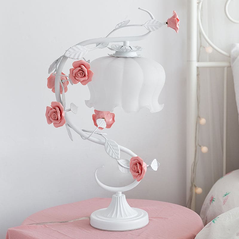 Tischlampe Charme Landhaus mit Keramikblume