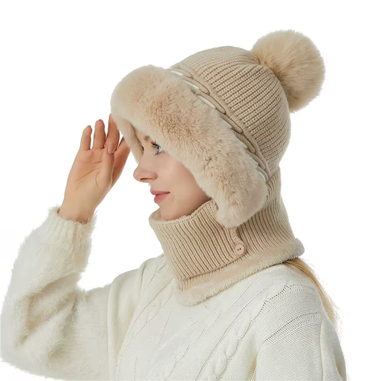 Weiche und warme 2-in-1 Fleece-Mütze und Schal