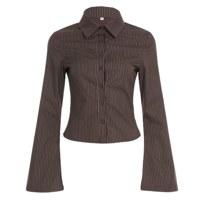 Elegante Damenbluse mit braunen Streifen