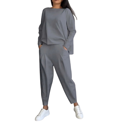 Lässiges Damen-Set 2-teilig Sweatshirt und Hose mit Hoher Taille