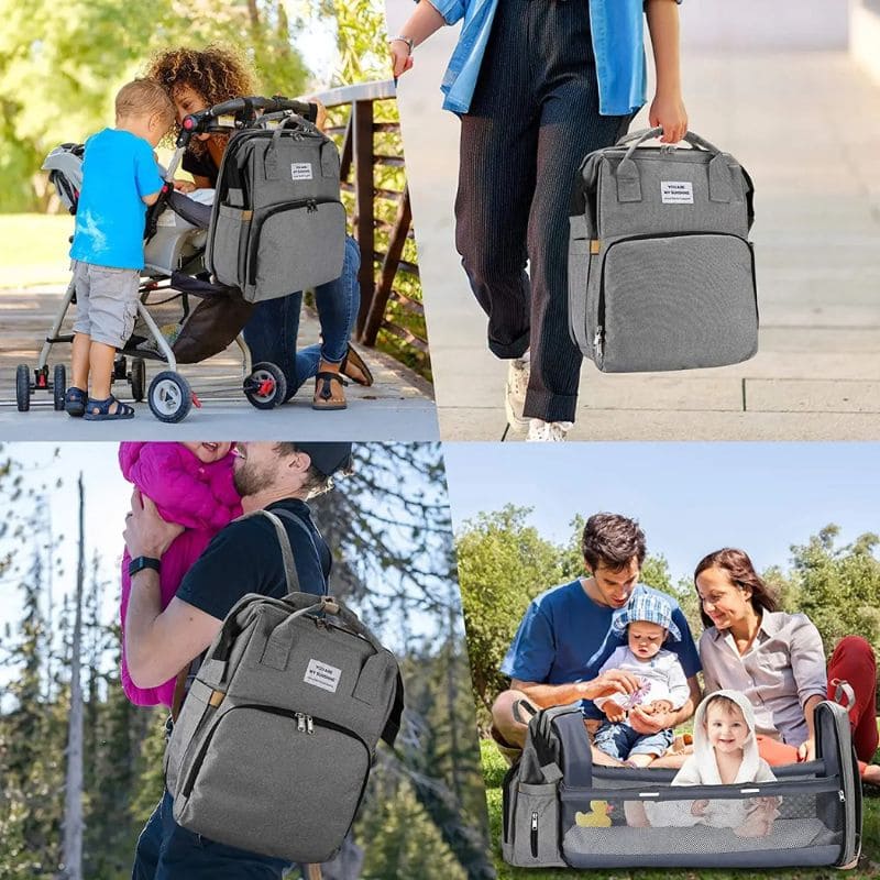 Marcherelle™ – Sac à Langer Sac à Dos 3-en-1 avec Lit Bébé & Grande Capacité
