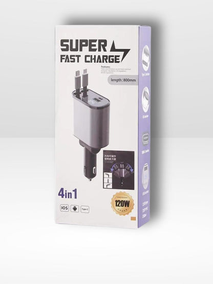 Schnellladegerät fürs Auto mit 4 Ports und Einziehbar